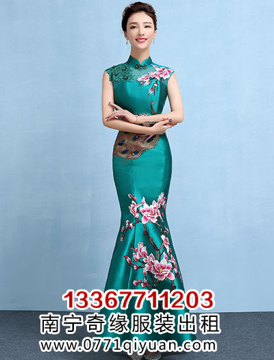 松石绿中国风礼服裙